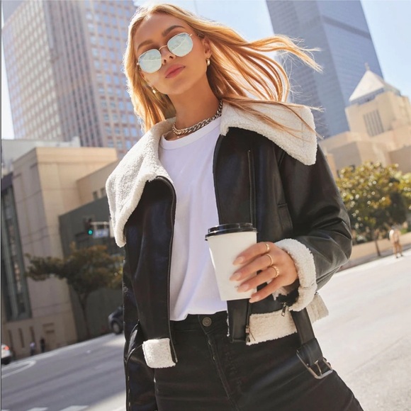 Jackets & Blazers - *24 HOUR SALE* No Chill Faux Leather Shearling Black Jacket